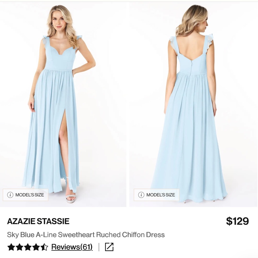 Azazie Stassie Ice Blue Light Blue Dress size 12 unaltered